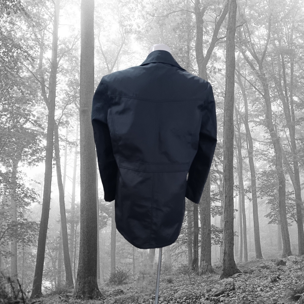 Black Windbreaker Trench Jacket Classic Raincoat Traditional Dress Sport Coat - Picture 7 of 9